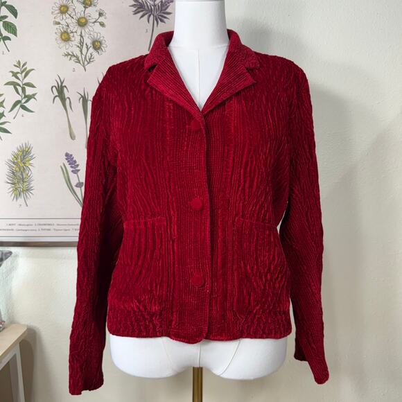 Rhonda Stark Jackets & Blazers - Vintage 90s Y2k Red Crinkle Velvet Collared Blazer Jacket Vampire Whimsigoth S